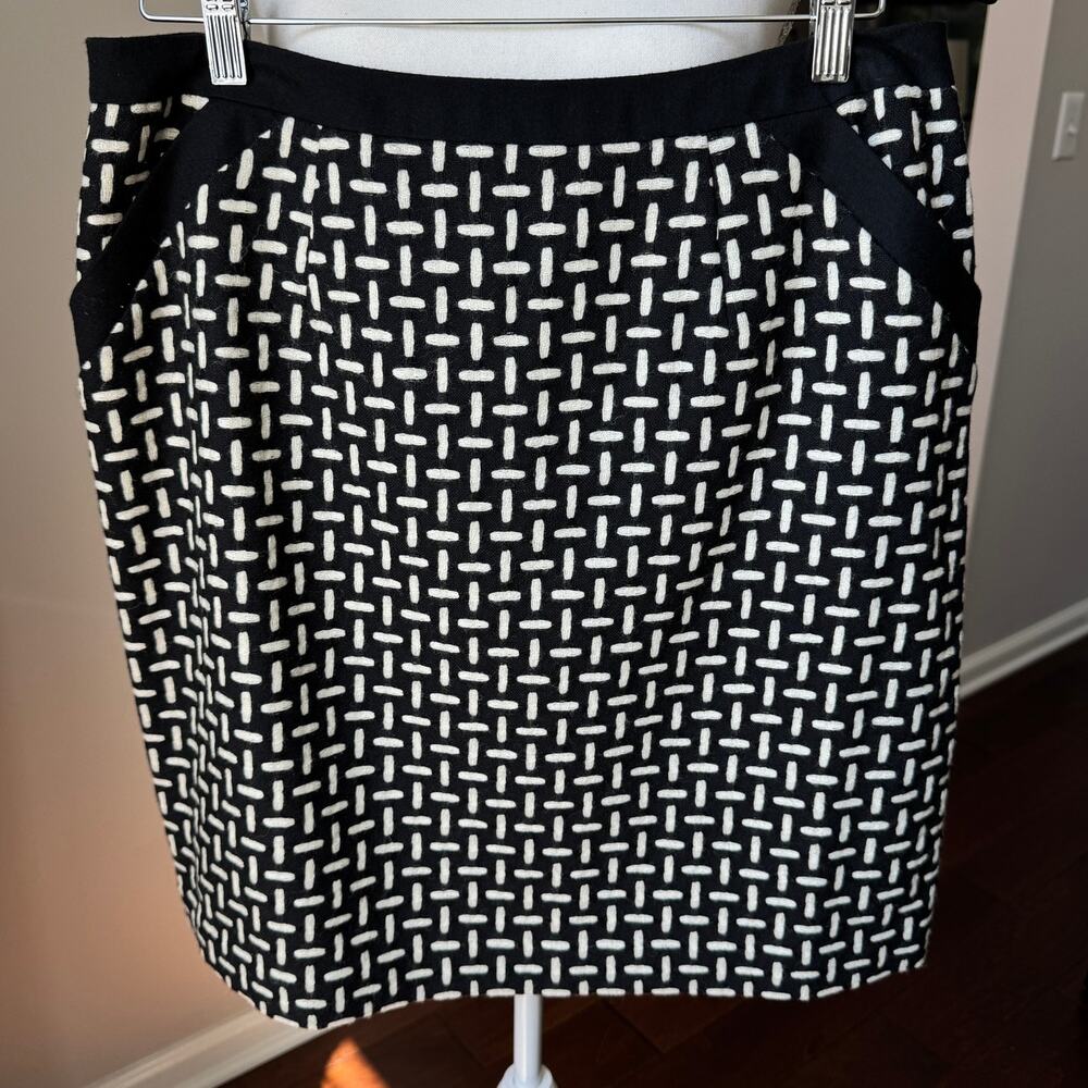 TALBOTS Skirt Womens 14 Black Cream Vintage 100% Wool Pockets Pencil Career